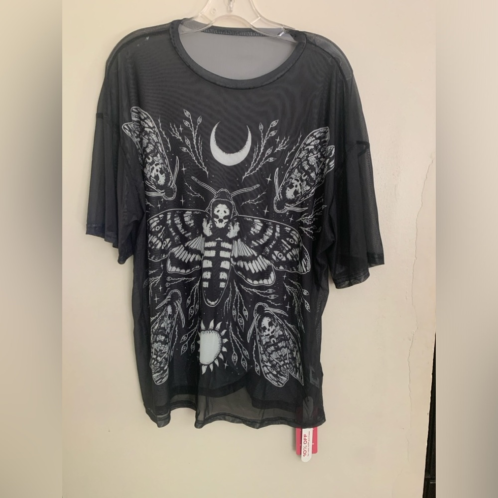 Sheer gothic moth shirt